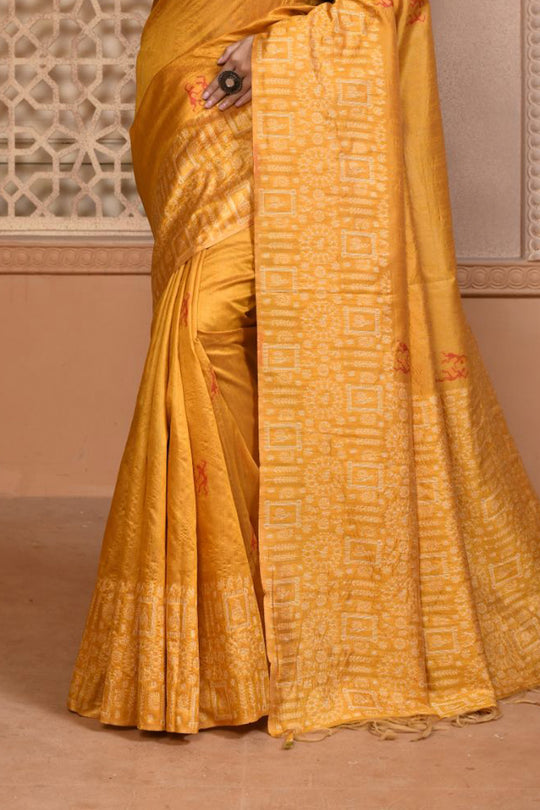 Yellow Raw Silk Saree With Blouse Piece