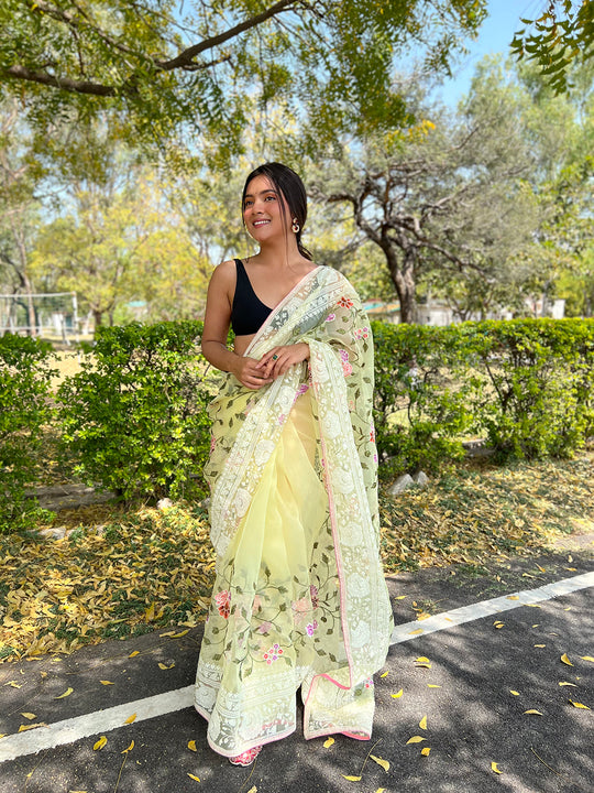 Yellow Organza Saree With Blouse Piece