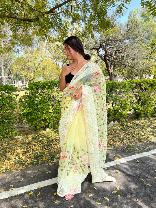 Yellow Organza Saree With Blouse Piece