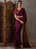 Wine Semi Modal Saree With Blouse Piece