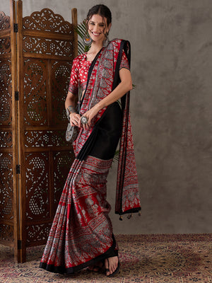 Black Semi Modal Saree With Blouse Piece