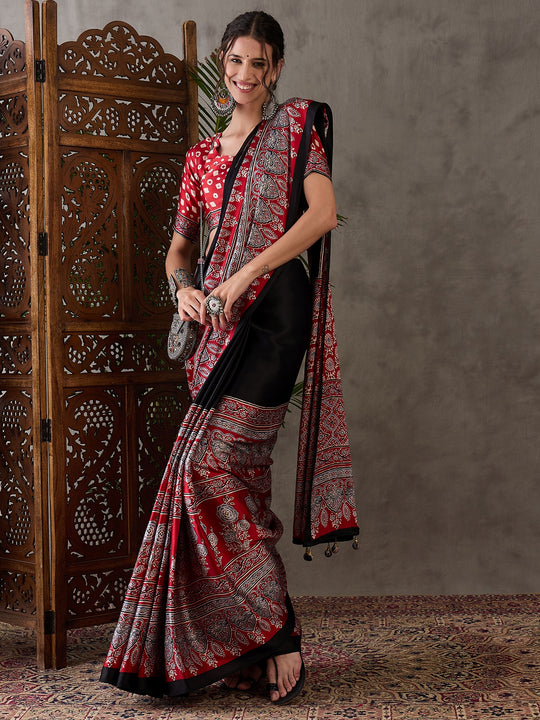 Black Semi Modal Saree With Blouse Piece
