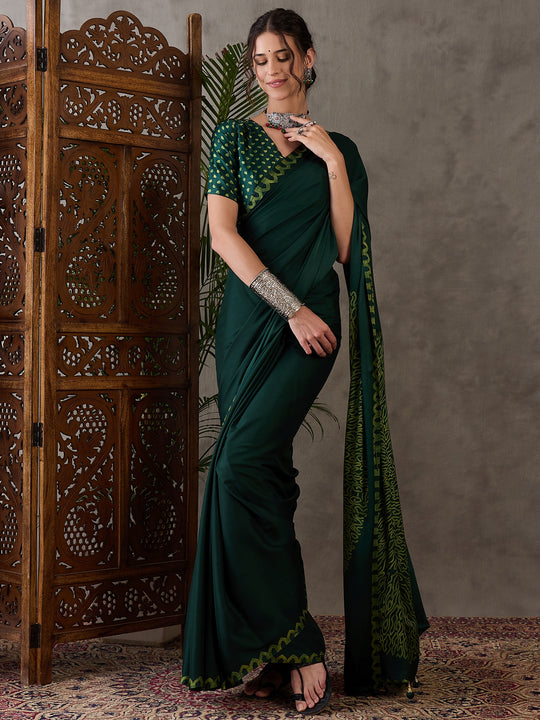 Green Semi Modal Saree With Blouse Piece