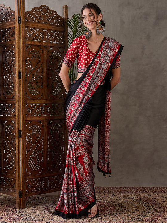 Black Semi Modal Saree With Blouse Piece