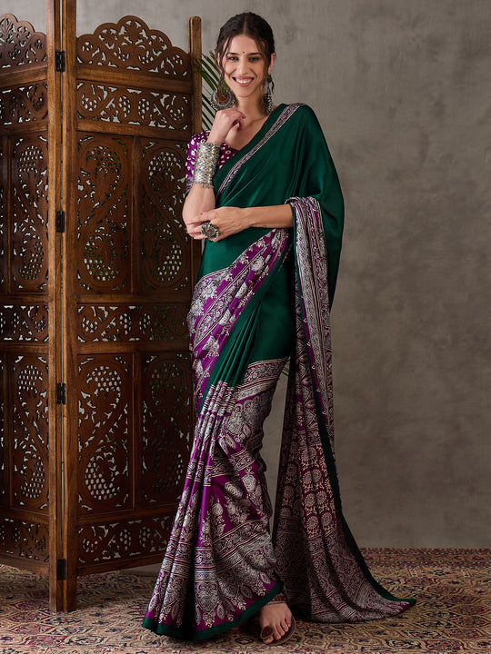 Green Semi Modal Saree With Blouse Piece