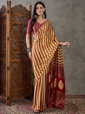 Yellow Semi Modal Saree With Blouse Piece