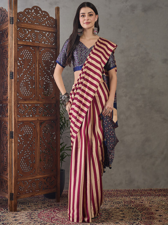 Wine Semi Modal Saree With Blouse Piece