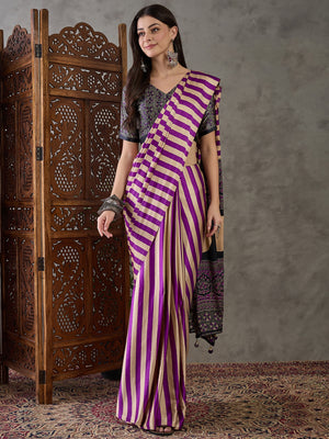 Purple Semi Modal Saree With Blouse Piece