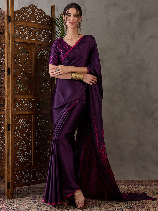 Purple Semi Modal Saree With Blouse Piece