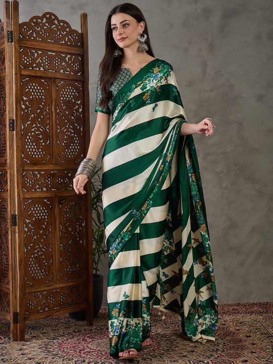 Green Semi Modal Saree With Blouse Piece