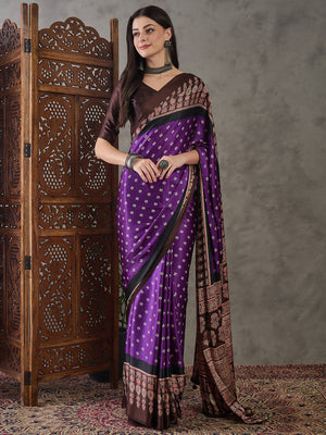 Brown Semi Modal Saree With Blouse Piece
