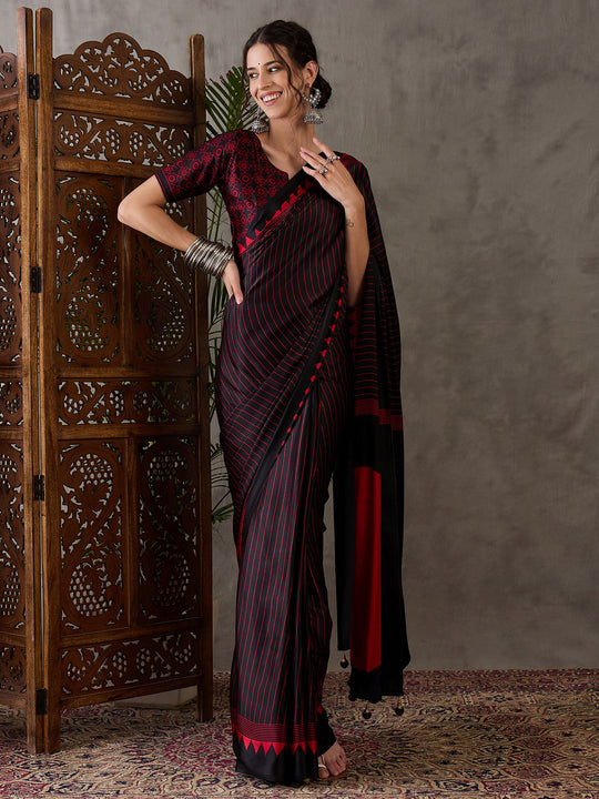 Black Semi Modal Saree With Blouse Piece