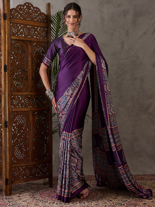 Purple Semi Modal Saree With Blouse Piece