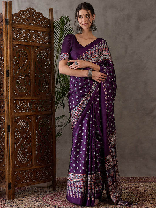 Purple Semi Modal Saree With Blouse Piece