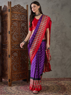 Purple Semi Modal Saree With Blouse Piece