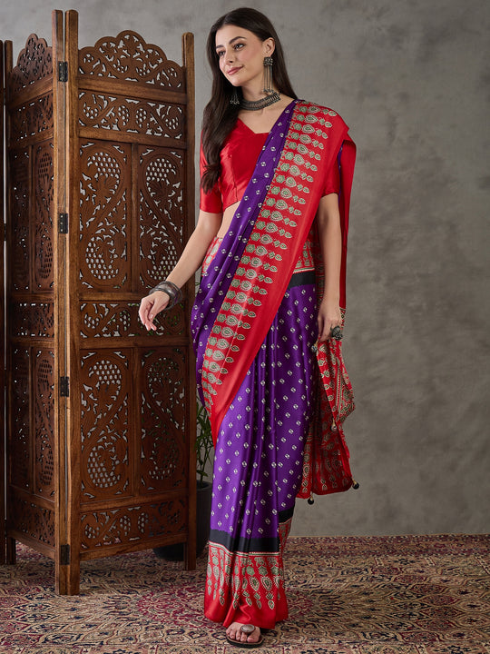 Purple Semi Modal Saree With Blouse Piece