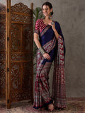 Blue Semi Modal Saree With Blouse Piece