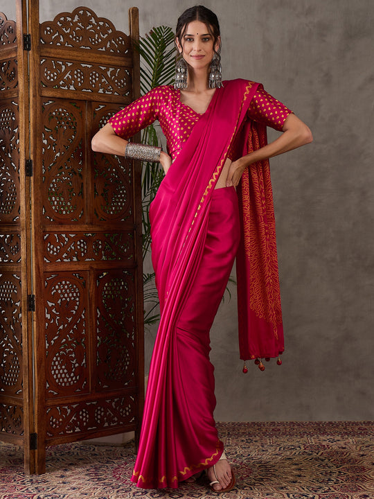 Pink Semi Modal Saree With Blouse Piece