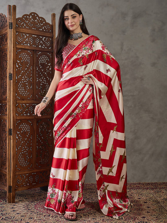 Red Semi Modal Saree With Blouse Piece