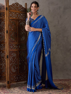Blue Semi Modal Saree With Blouse Piece