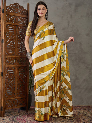 Yellow Semi Modal Saree With Blouse Piece