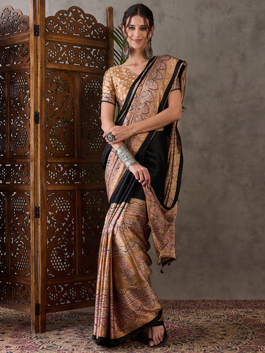 Chikoo Semi Modal Saree With Blouse Piece