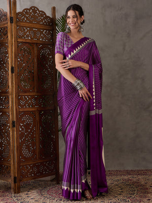 Purple Semi Modal Saree With Blouse Piece