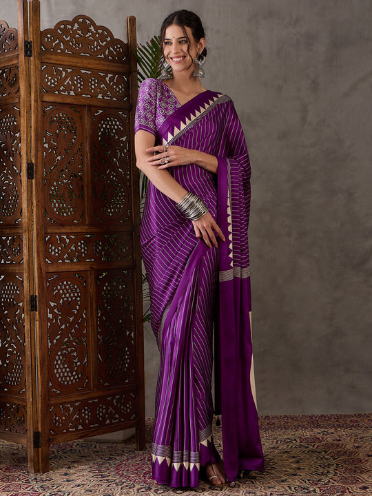 Purple Semi Modal Saree With Blouse Piece