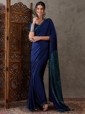 Blue Semi Modal Saree With Blouse Piece