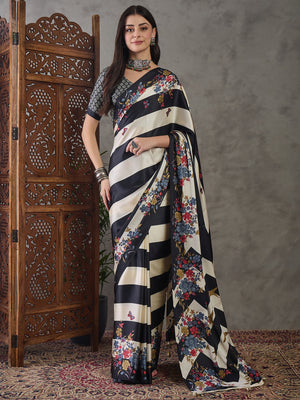 Black Semi Modal Saree With Blouse Piece