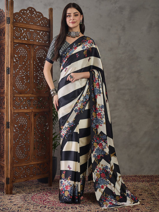 Black Semi Modal Saree With Blouse Piece