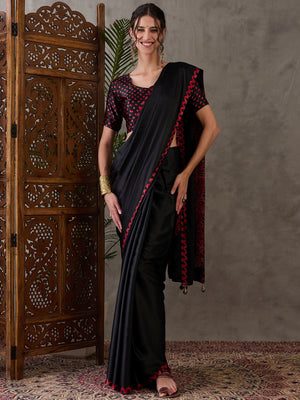 Black Semi Modal Saree With Blouse Piece
