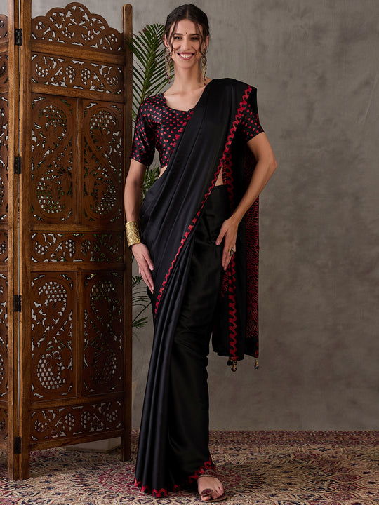 Black Semi Modal Saree With Blouse Piece
