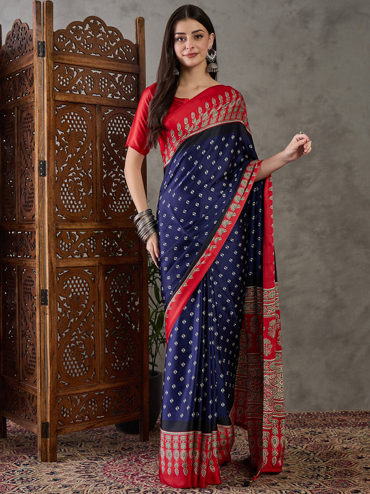 Blue Semi Modal Saree With Blouse Piece