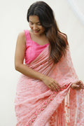 Peach Georgette Saree with Pink Blouse Piece