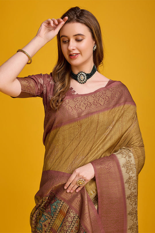 Yellow Cotton Silk Saree With Blouse Piece