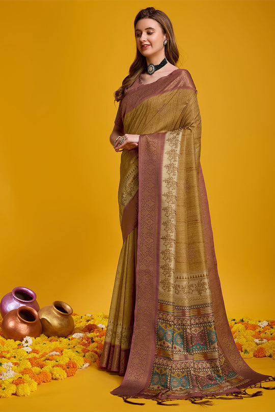 Yellow Cotton Silk Saree With Blouse Piece
