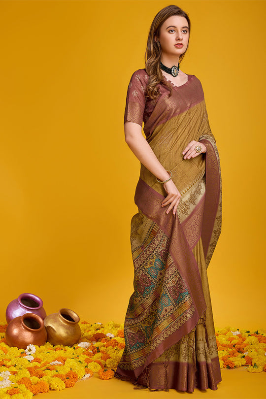 Yellow Cotton Silk Saree With Blouse Piece