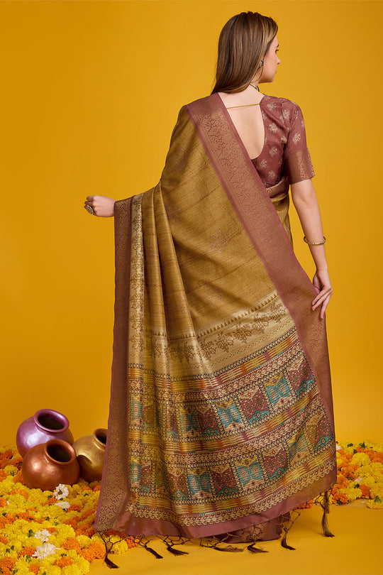 Yellow Cotton Silk Saree With Blouse Piece