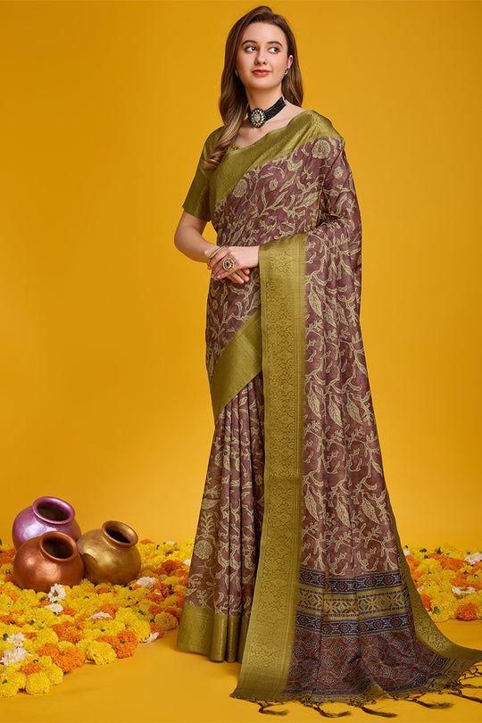 Maroon Cotton Silk Saree With Blouse Piece