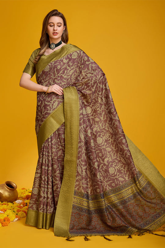 Maroon Cotton Silk Saree With Blouse Piece