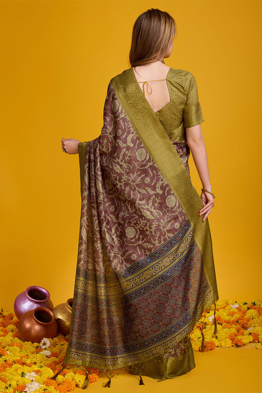 Maroon Cotton Silk Saree With Blouse Piece