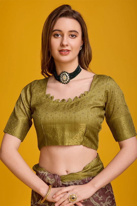 Maroon Cotton Silk Saree With Blouse Piece