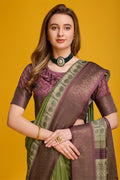 Green Cotton Silk Saree With Blouse Piece