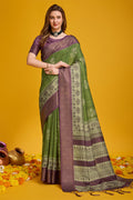 Green Cotton Silk Saree With Blouse Piece