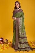 Green Cotton Silk Saree With Blouse Piece