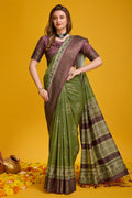 Green Cotton Silk Saree With Blouse Piece