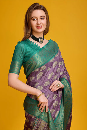 Purple Cotton Silk Saree With Blouse Piece