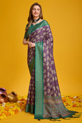 Purple Cotton Silk Saree With Blouse Piece