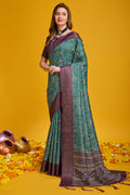 Sea Green Cotton Silk Saree With Blouse Piece